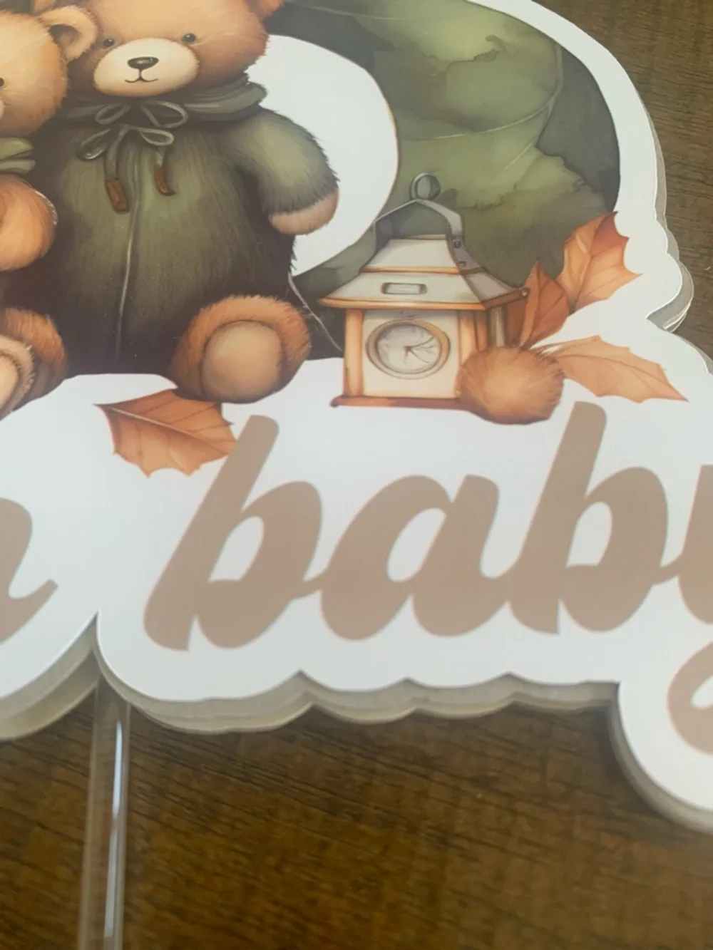 B is for Baby handmade cake topper for baby shower Bear and nature